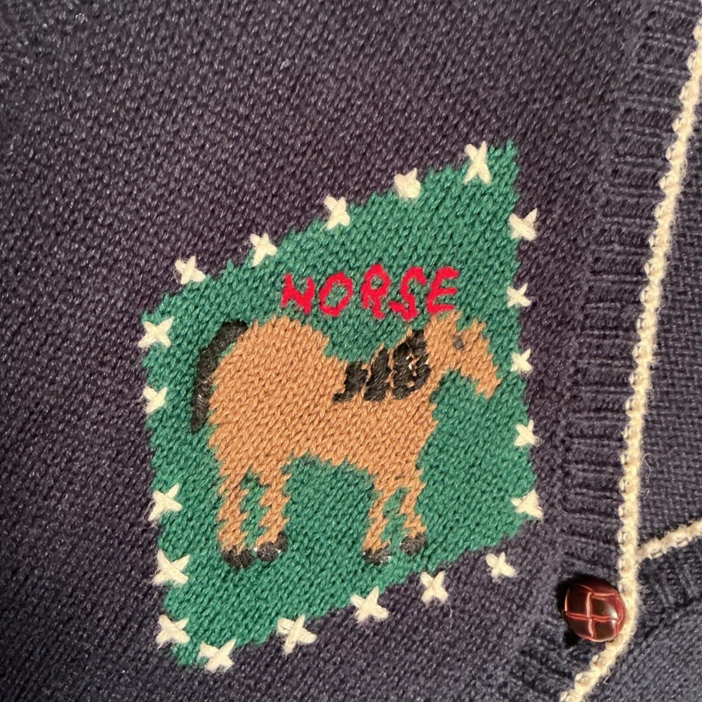 Capacity Woman Vintage Farm Animal Knit Sweater Vest Navy Blue 1X Hors Cow Sheep - Picture 7 of 9